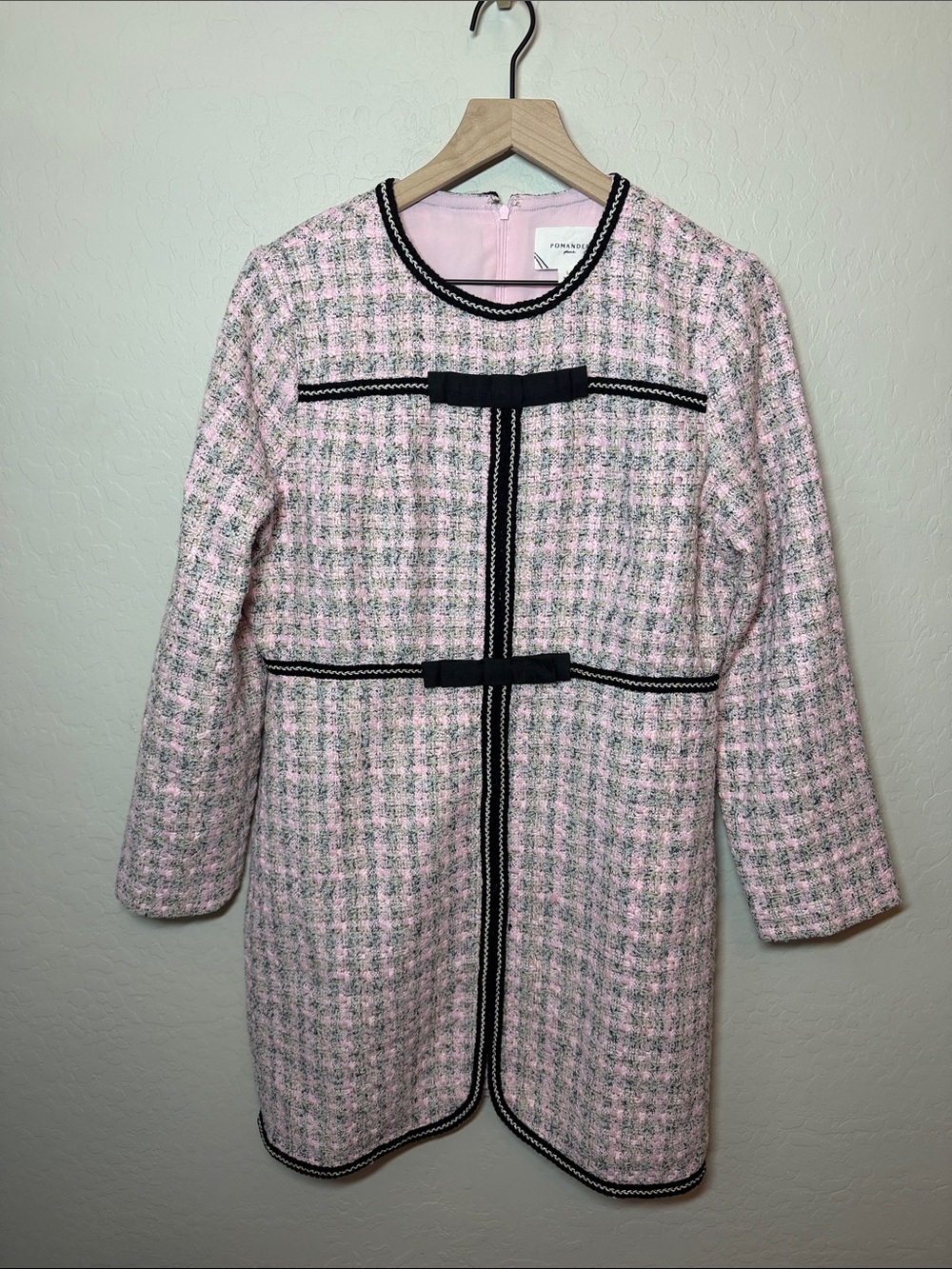 Tuckernuck x Pomander Place Brigitta Pink Tweed Long Sleeve Retro Dress Size L - Picture 2 of 4